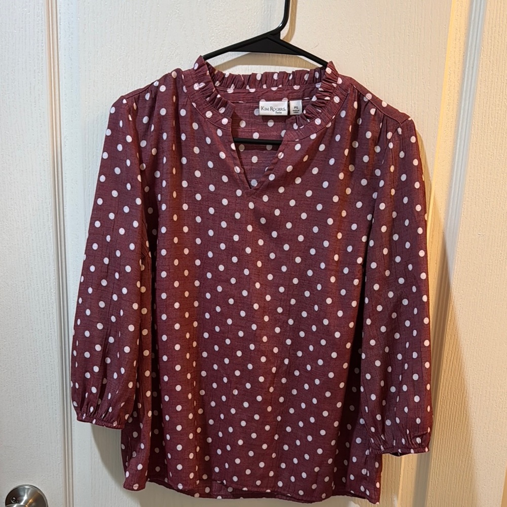 Kim Rogers Red Ruffled Blouse with Mandarin Collar